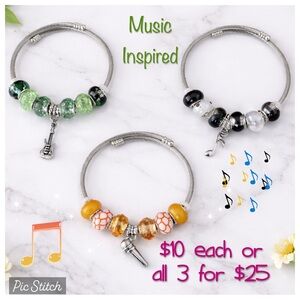 Music Inspired Beaded Charm Bangle Style Bracelets